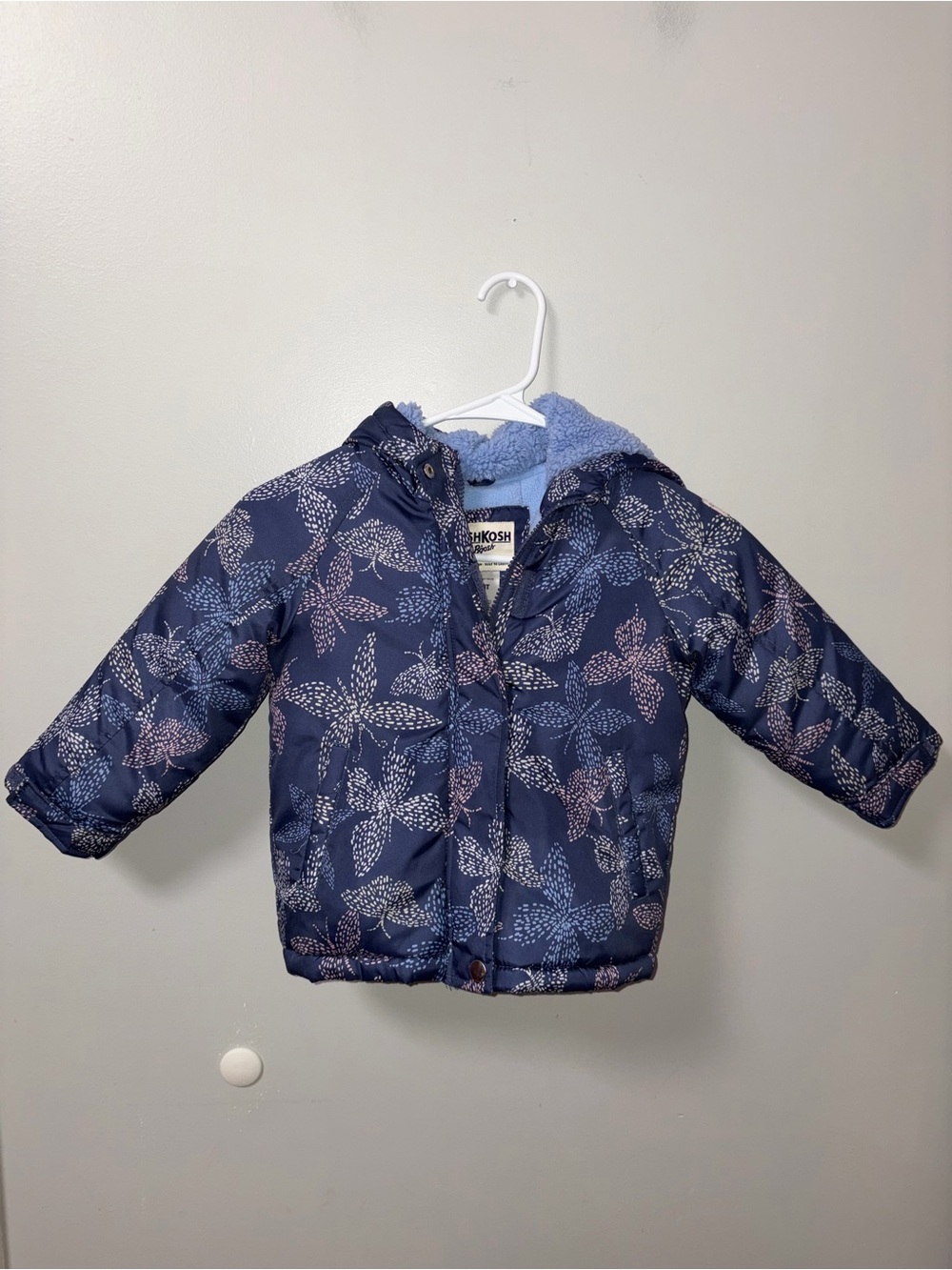 Oshkosh B’gosh Blue Butterfly Zip Up Puffer Snow Jacket Fleece Lined 3T Girls